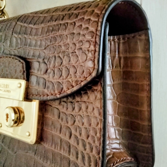 Lauren Ralph Lauren Brown Croc Crossbody - Picture 11 of 12